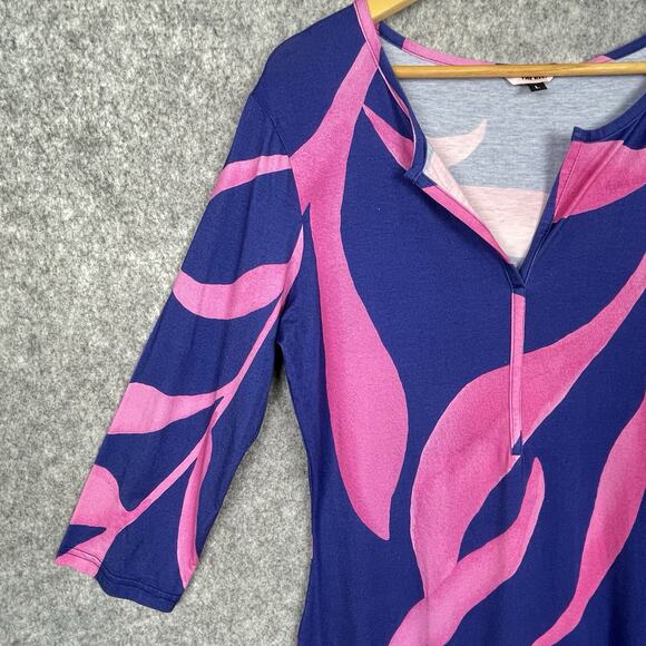 The Kit Tropical Leaf Print Boho Midi Dress Size L Slim Fit Stretchy Resortwear - Picture 3 of 8